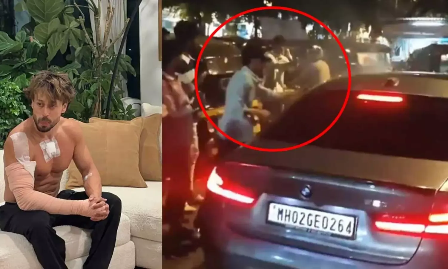 Tiger Shroff and the car targeted in the Juhu firing incident.