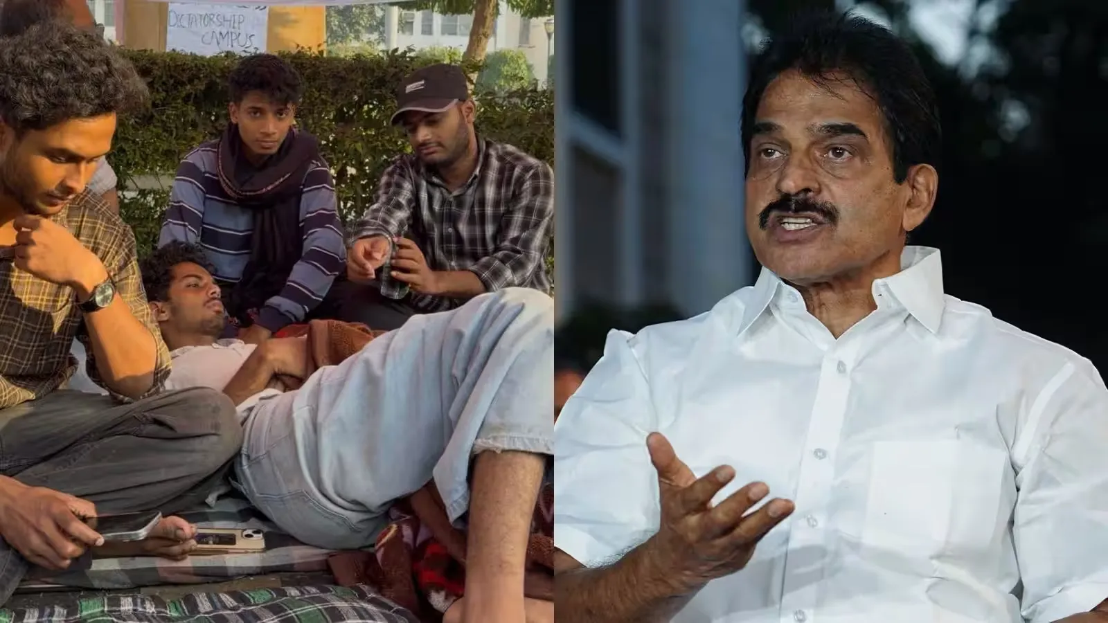Students on hunger strike at Jamia Millia Islamia and Congress MP KC Venugopal.
