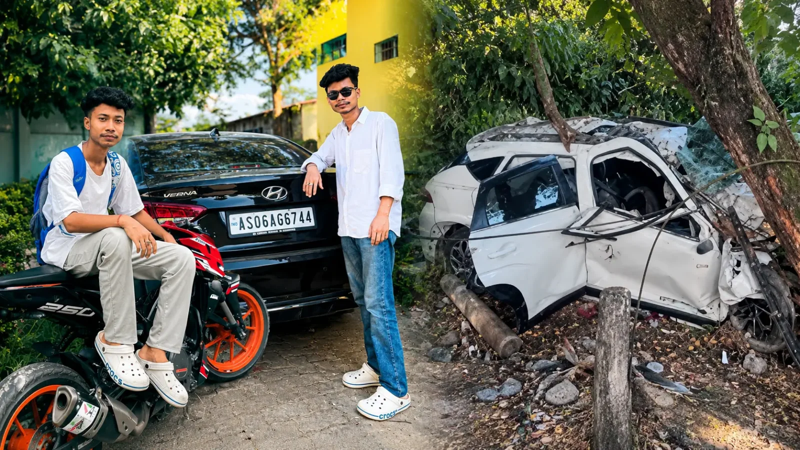Dibrugarh car crash: wrecked car after hitting a tree on NH-37