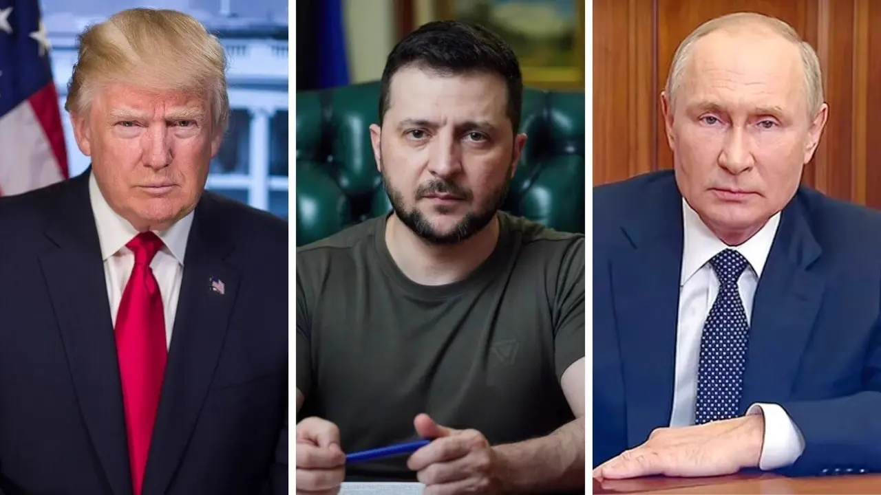 Donald Trump, Volodymyr Zelenskyy and Vladimir Putin