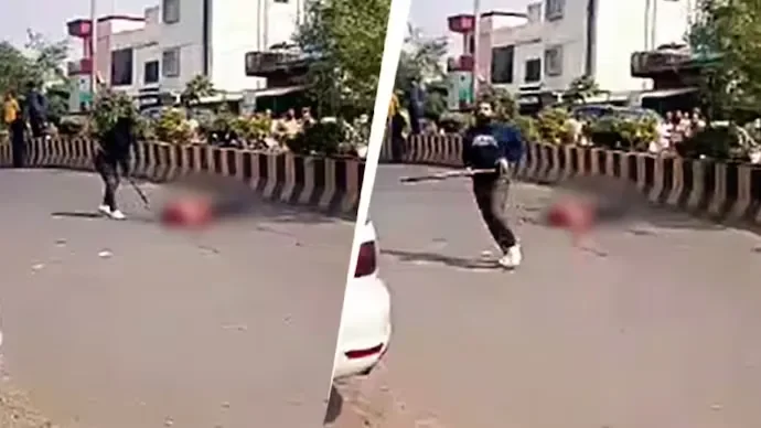 CCTV screengrab of the daylight attack on Devesh Dixit in Chhatrapati Sambhajinagar